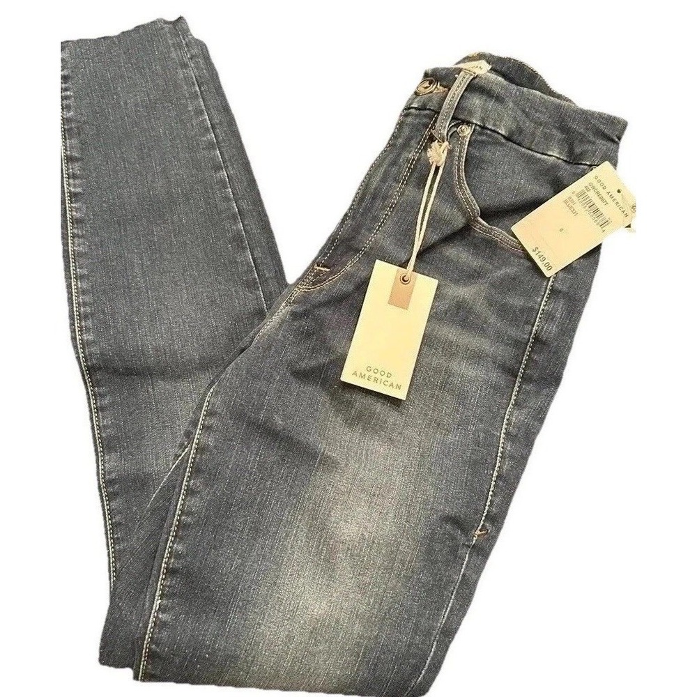 New Blue Jeans 25 Waist Nipping Crop High Rise Raw Hem Skinny Stretch $149